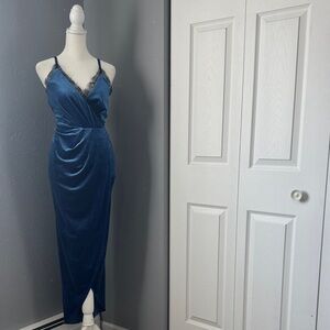 VENUS Blue Maxi  Black Lace Trim